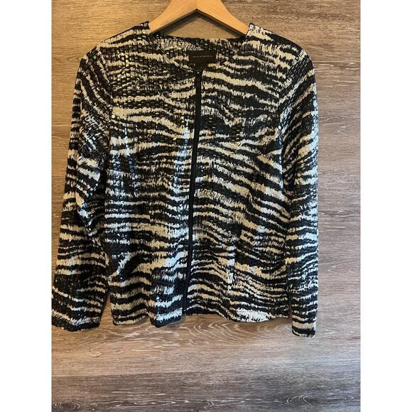 Office Career Zebra Jacket Sz Small Elegant Zipper Timeless Classic - Picture 1 of 10